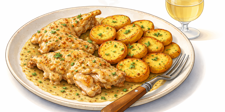 Rabbit in Whole-Grain Mustard Sauce with Sautéed Potatoes