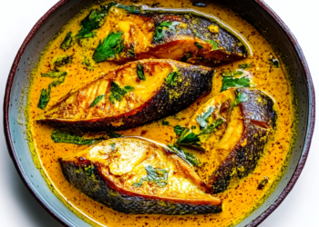 Shorshe Ilish: Hilsa cooked in a mustard sauce